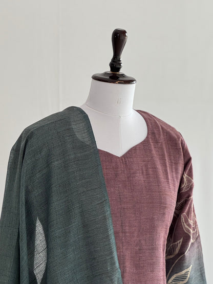 Copper Rose Single Flower Linen 3 Piece Set