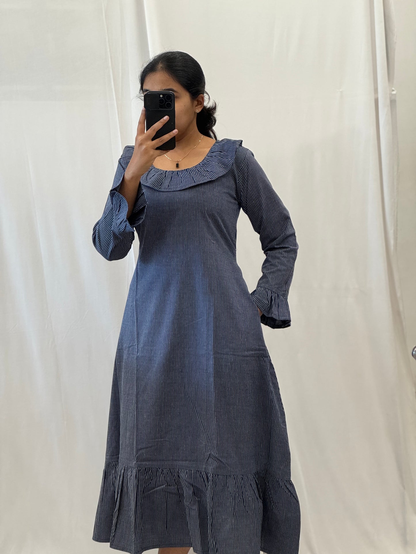 Cotton A Line Dress with Ruffles