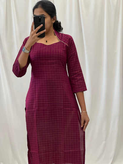Checked Zari Raw Silk Straight Kurti