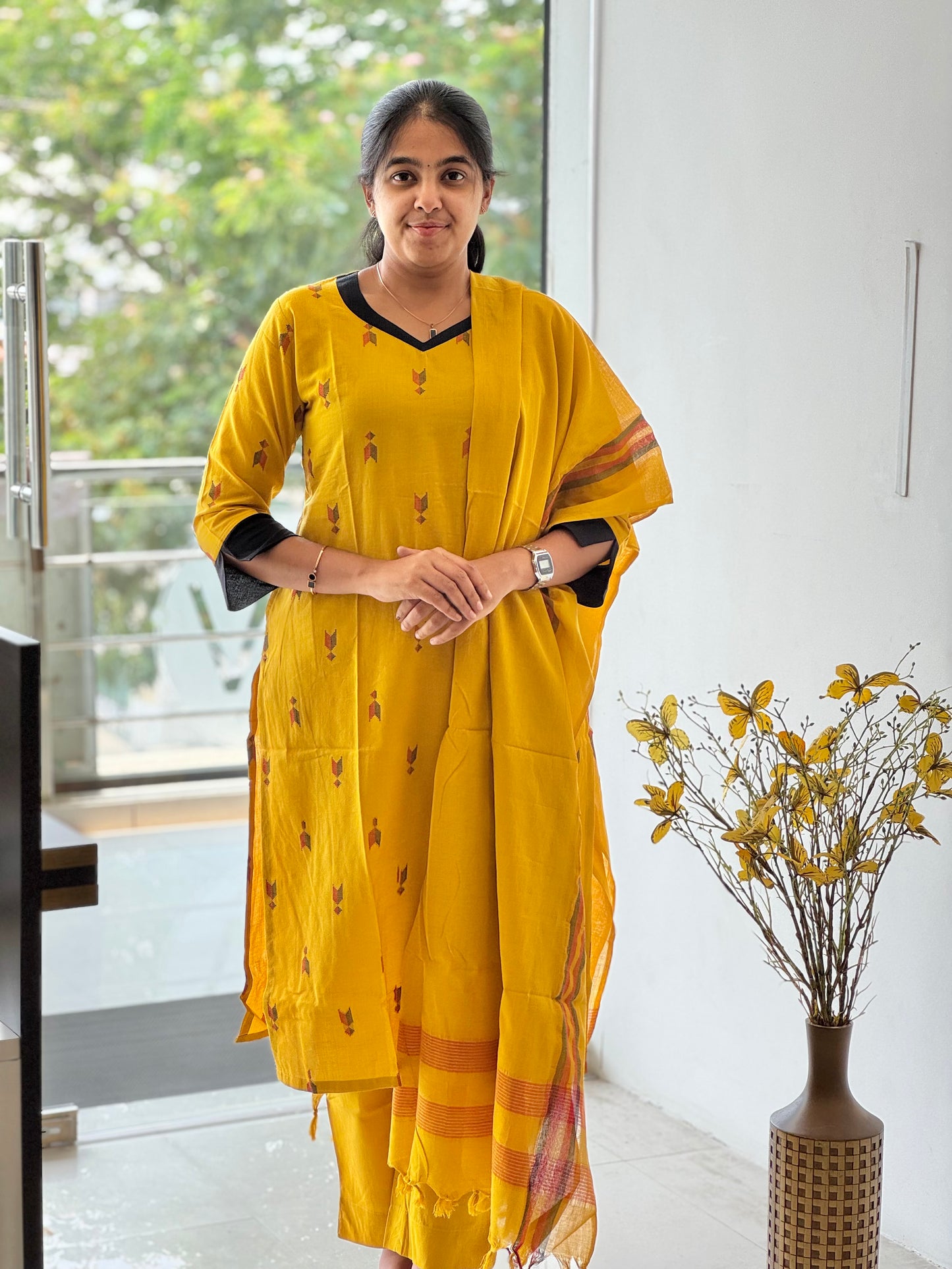 Mustard Gold Handloom Cotton 3 Piece Set