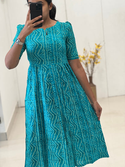 Bandhani Printed Rayon Umbrella Kurti