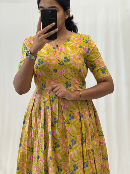 Dark Yellow Kantha Cotton Maxi