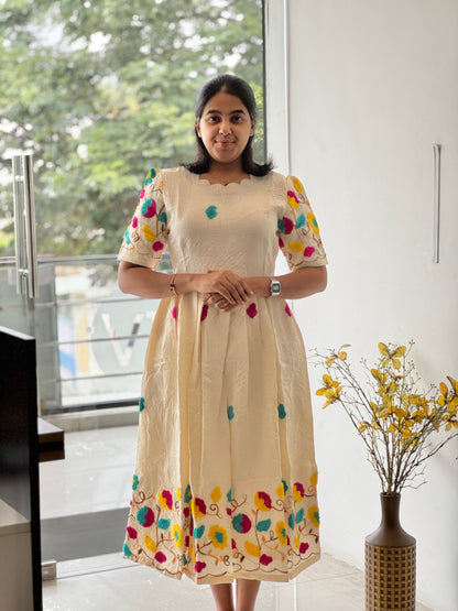 Embosed Embroidered Crush Cotton Maxi with Full Lining