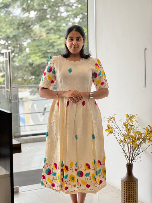 Embosed Embroidered Crush Cotton Maxi with Full Lining