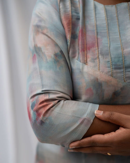Brush Paint Printed Tissue Kurti