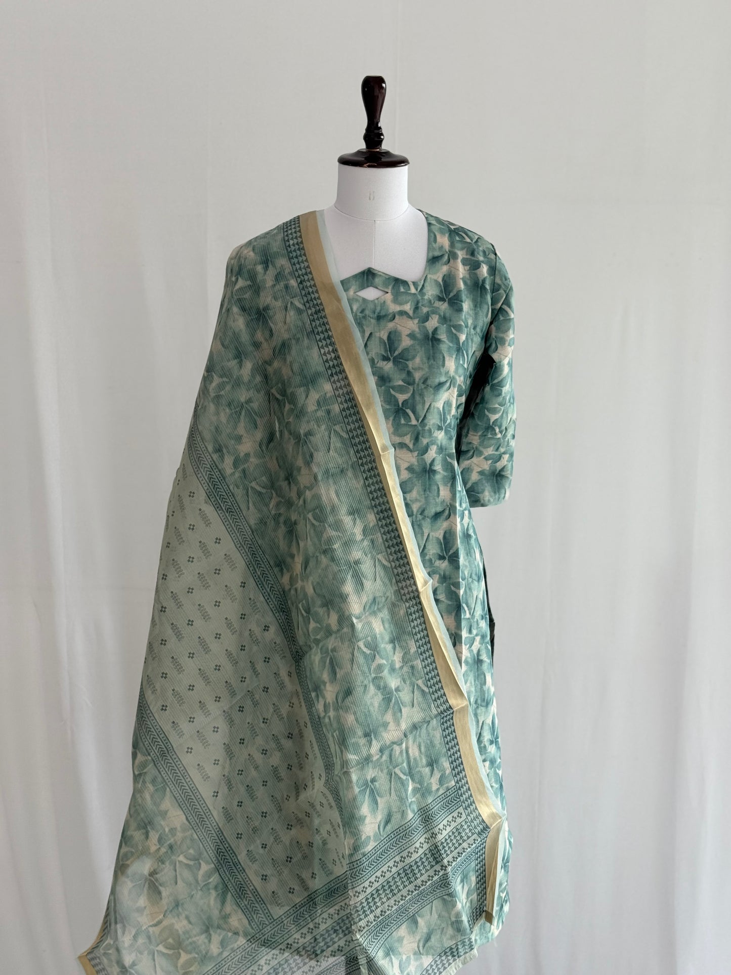 Blue Floral Soft Tissue Chanderi 3 Piece Set