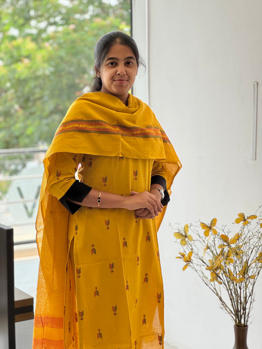 Mustard Gold Handloom Cotton 3 Piece Set