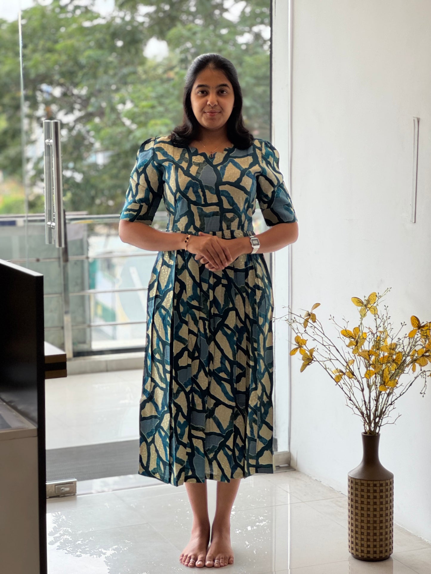 Abstract Printed Spun Rayon Maxi