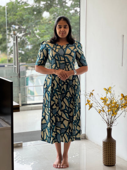 Abstract Printed Spun Rayon Maxi