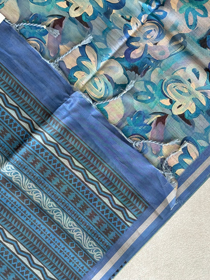 Brush Paint Printed Tissue Chanderi Saree