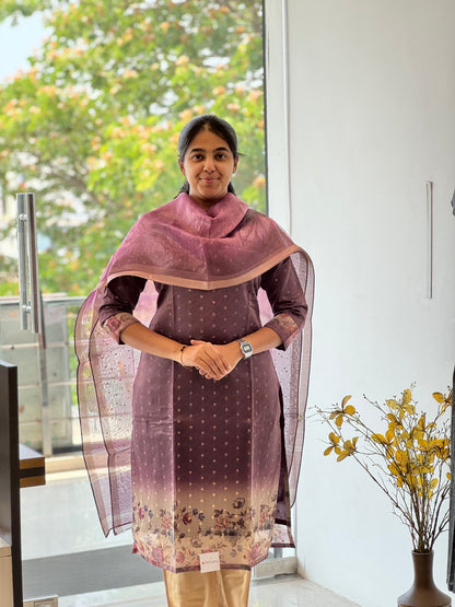 Old Burgundy with Pearl Border Tissue chanderi 3 Piece Set