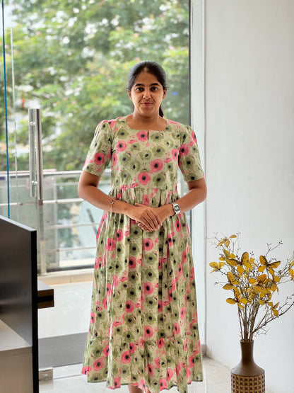 Dusty Olive Cotton Two-Tier Maxi