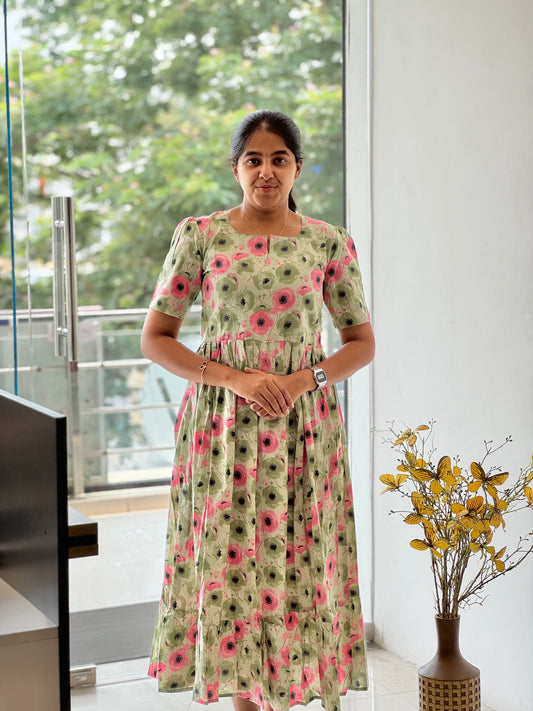 Dusty Olive Cotton Two-Tier Maxi