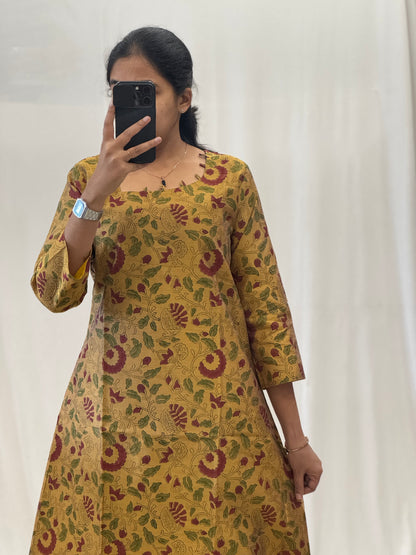 Kalamkari Printed Chanderi Cotton A Line Dress