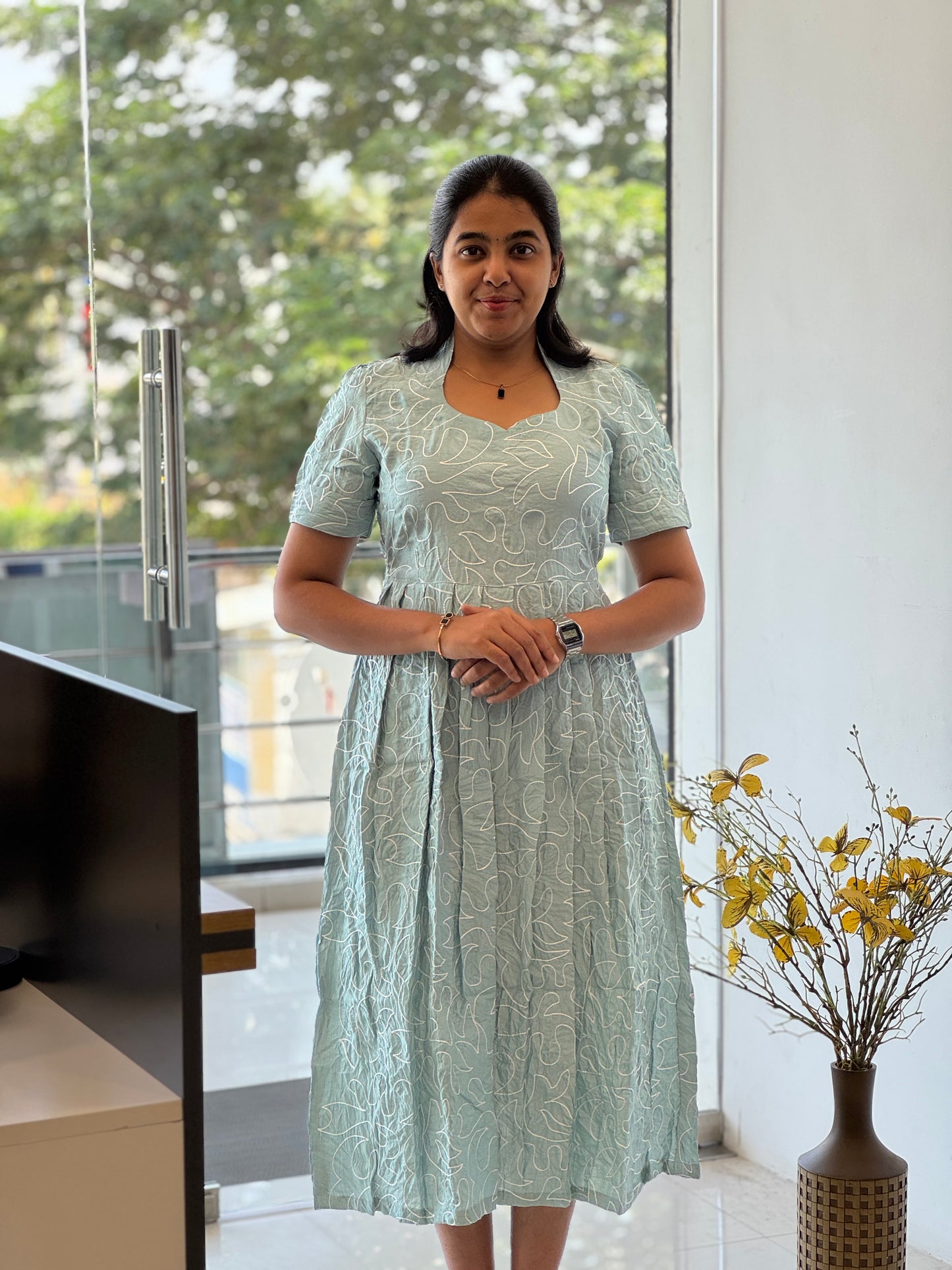 Embroidered Crush Cotton Maxi