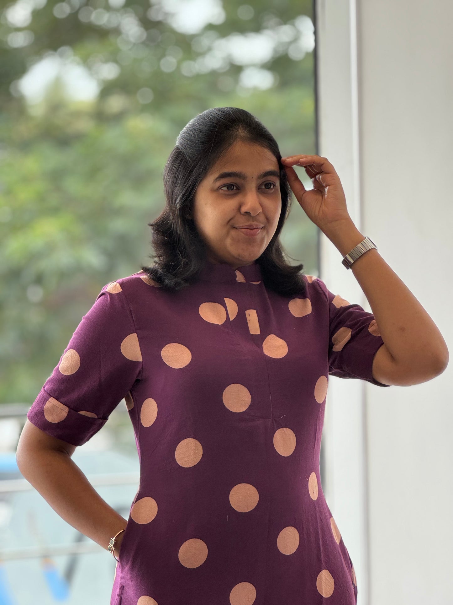 Violet Handblock Cotton Kurti with Chinese Collar