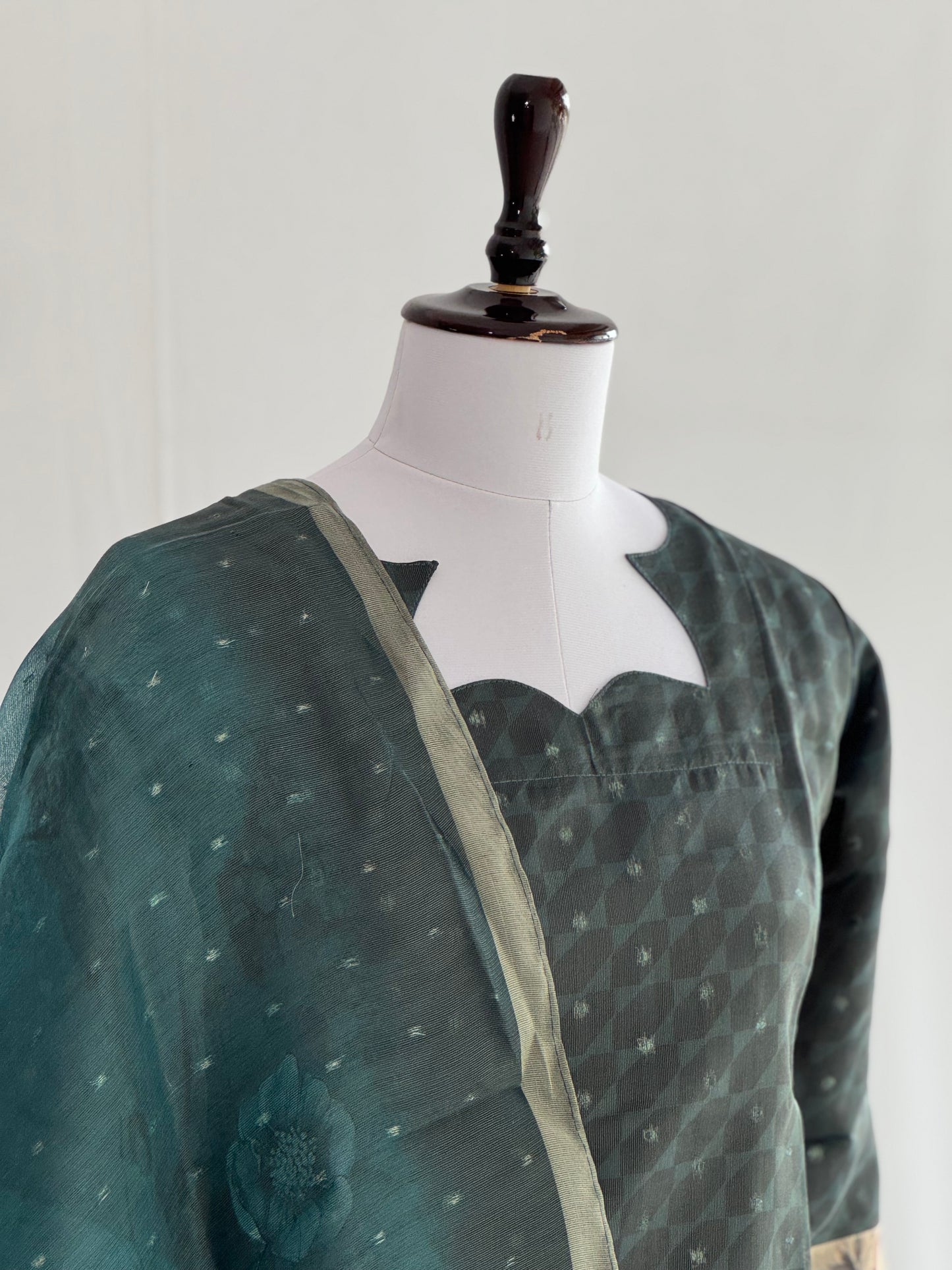 Black Olive with Pearl Border Tissue chanderi 3 Piece Set