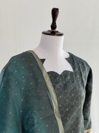 Black Olive with Pearl Border Tissue chanderi 3 Piece Set