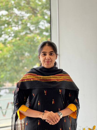 Midnight Black Handloom Cotton 3 Piece Set
