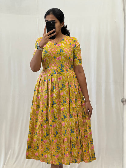 Dark Yellow Kantha Cotton Maxi