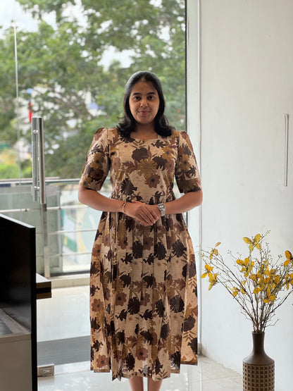 Leaf Printed Cotton Maxi with Yoke Lining