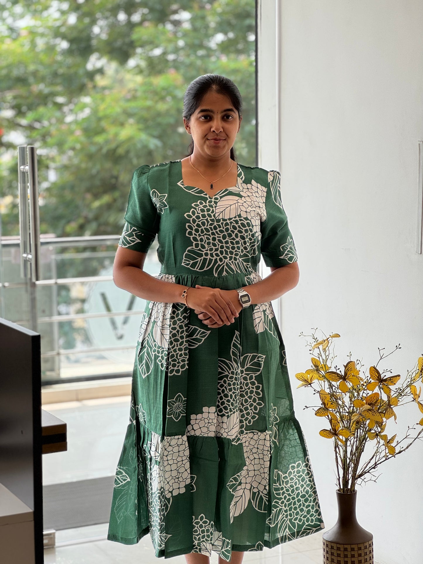 Floral Printed Two Tier Cotton Maxi