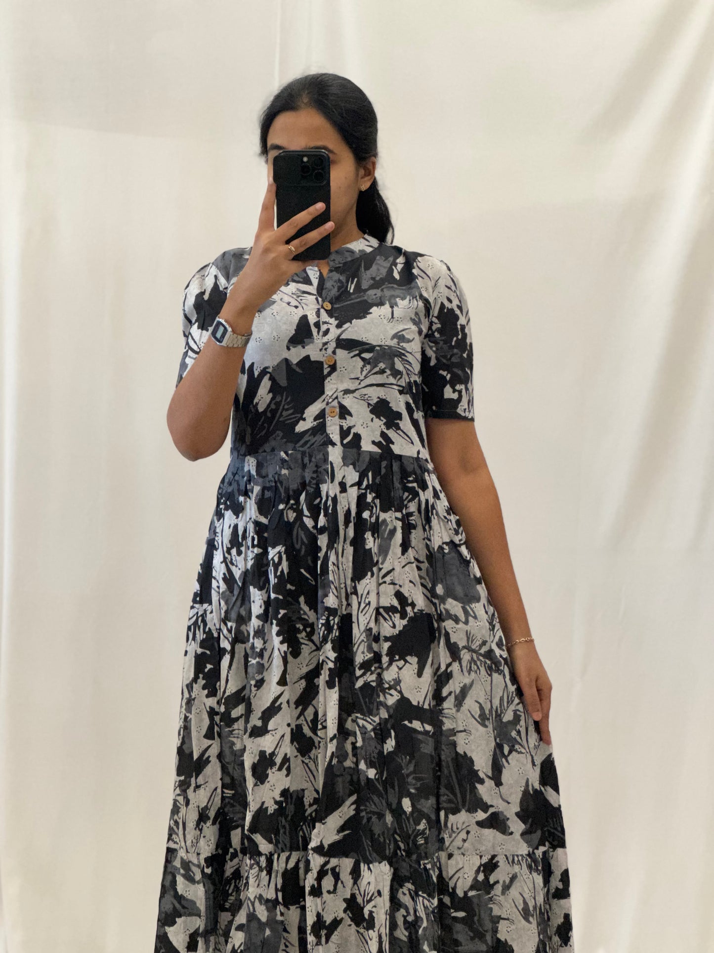 Black Cotton Two Tier Maxi