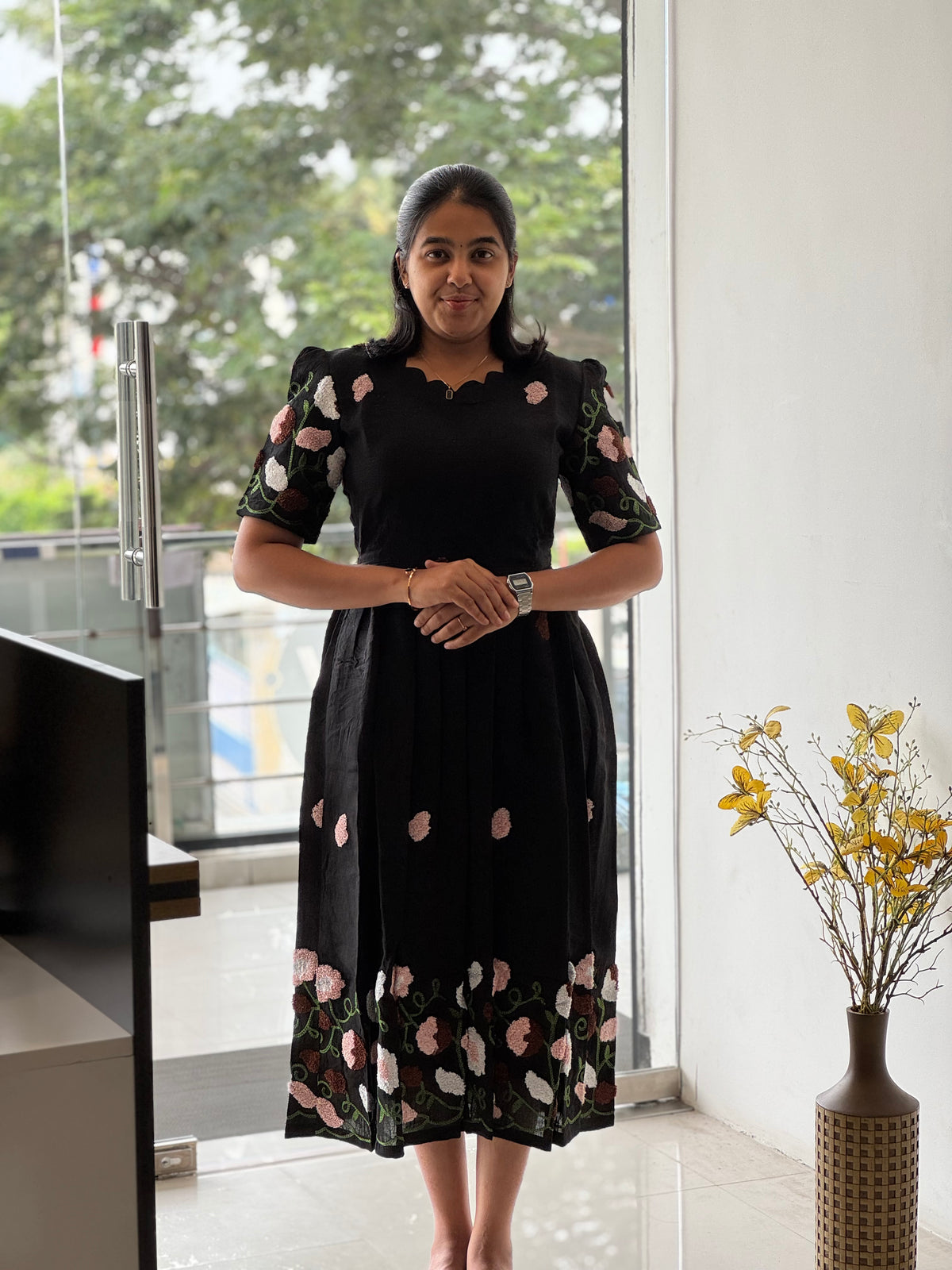 Embosed Embroidered Crush Cotton Maxi with Full Lining