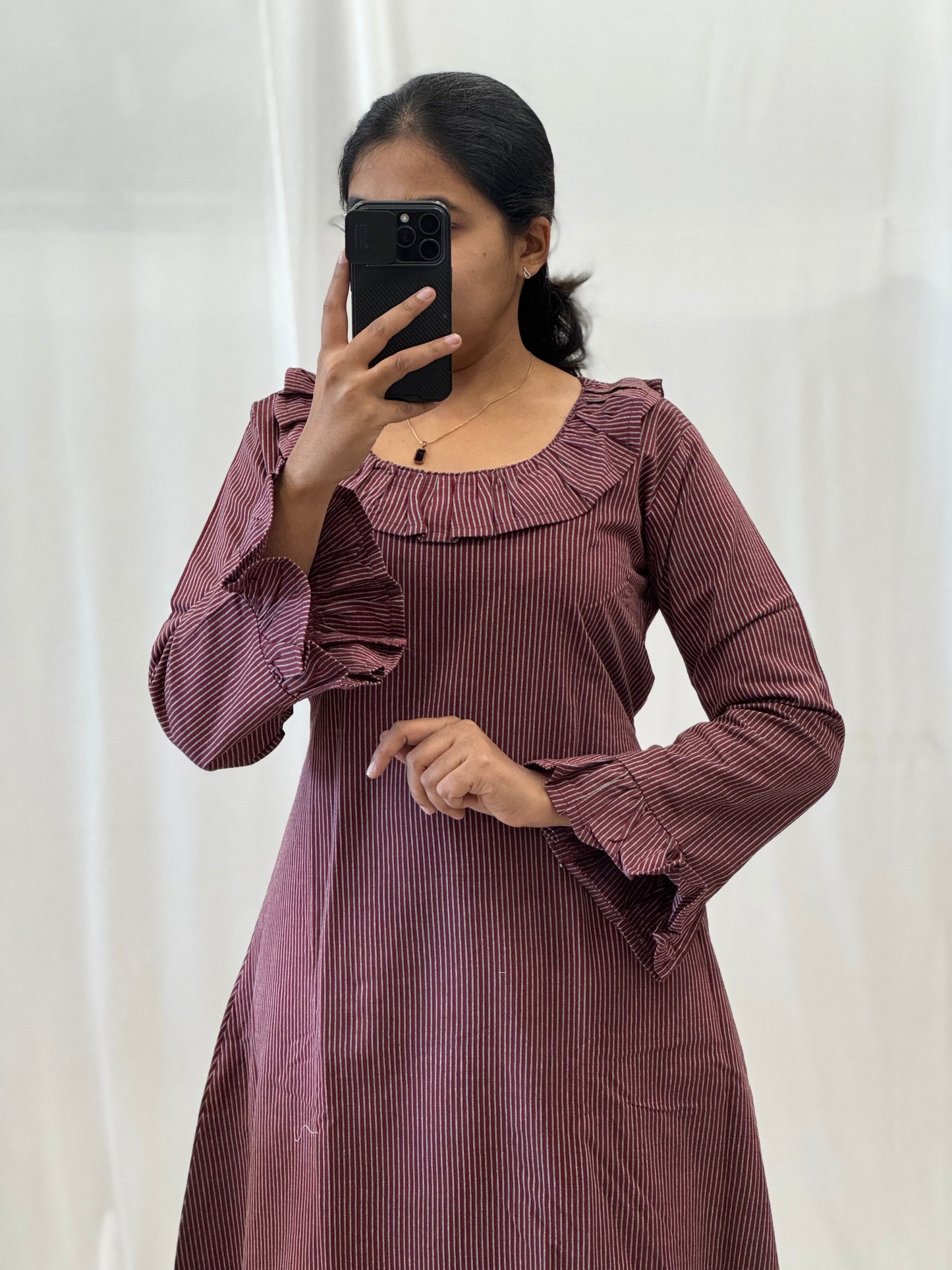 Cotton A Line Dress with Ruffles