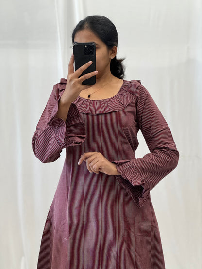 Cotton A Line Dress with Ruffles
