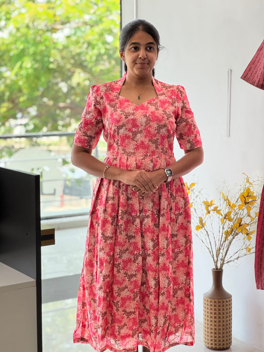 Pinkish Red Cotton Hakoba Maxi