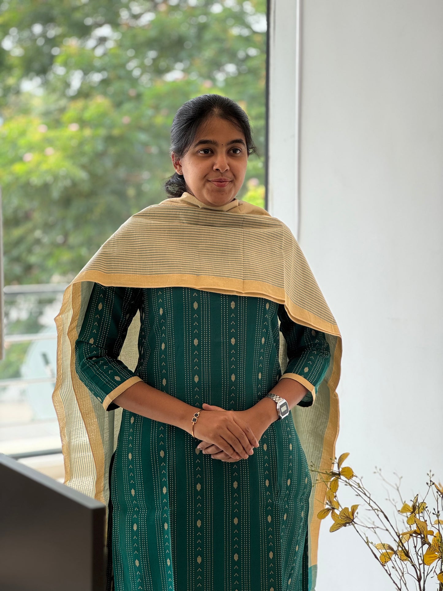 Peacock Green Handloom Cotton 3 Piece Set