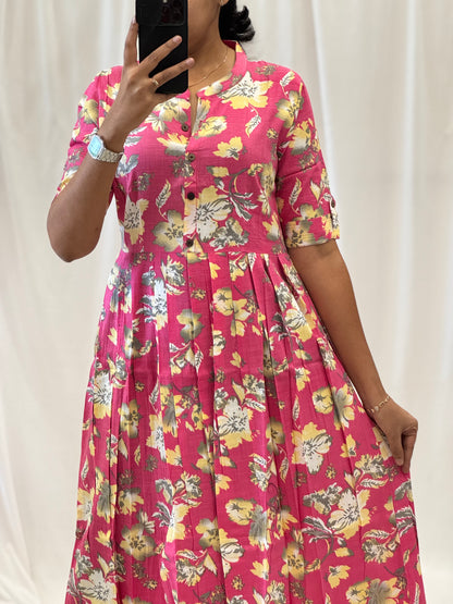 Cotton Umbrella Kurti with Chinese Collar