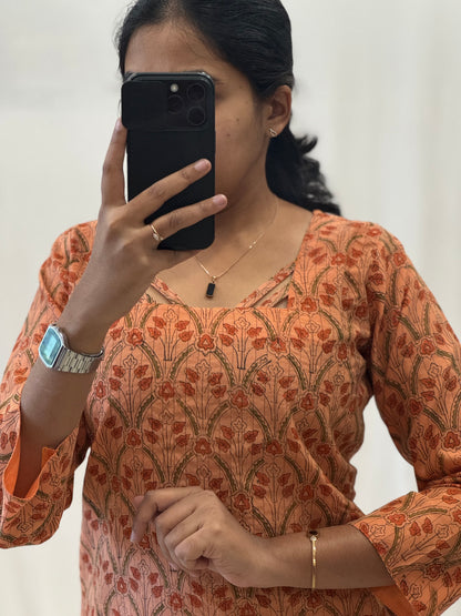 Printed Chanderi Cotton Straight Kurti