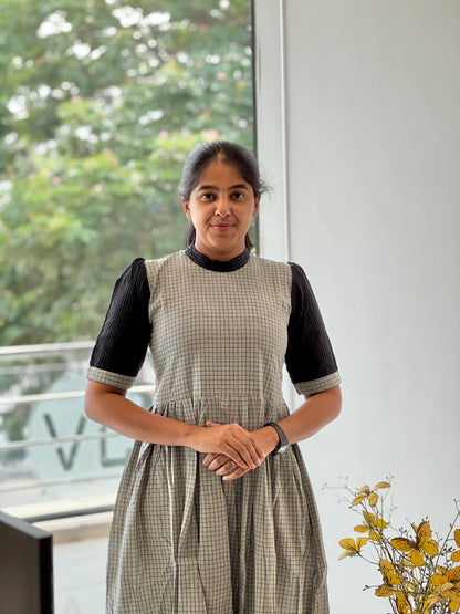 Checked Cotton Gray Two-Tier Maxi