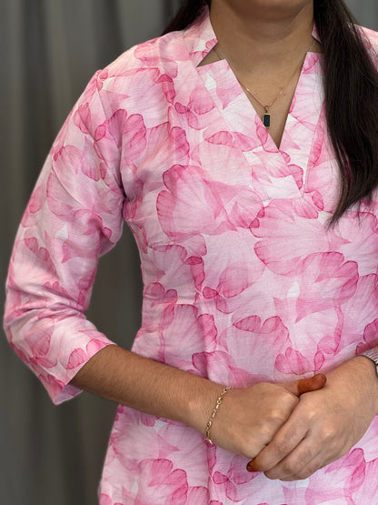 Pink Tissue Straight Kurti With Lining