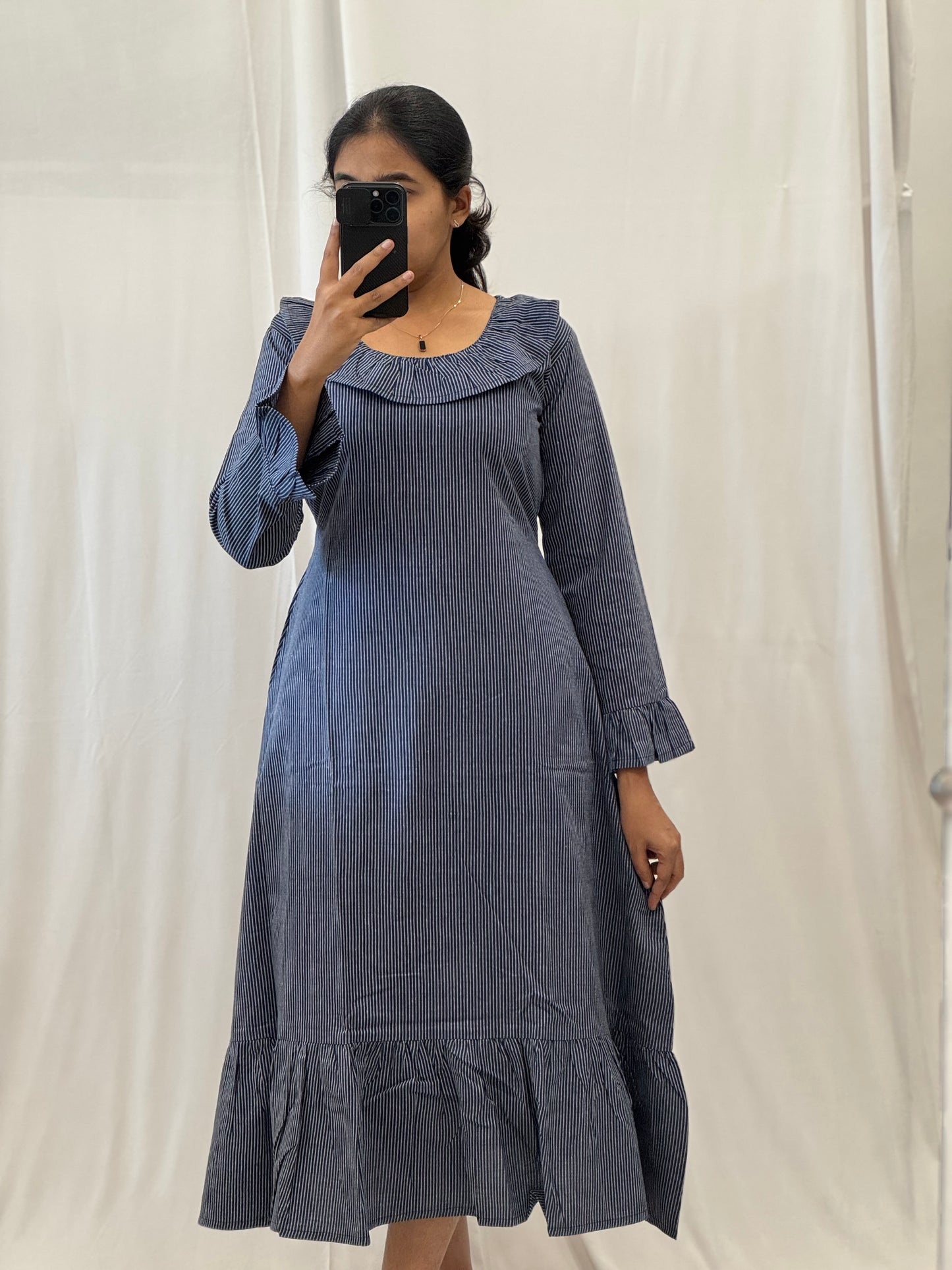Cotton A Line Dress with Ruffles