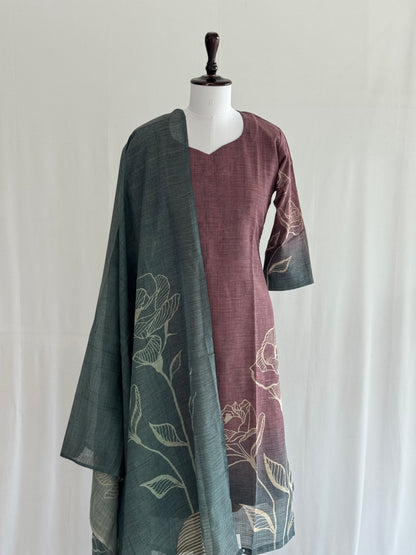 Copper Rose Single Flower Linen 3 Piece Set