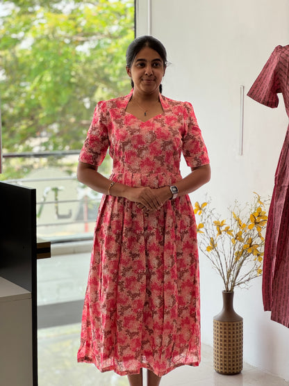 Pinkish Red Cotton Hakoba Maxi
