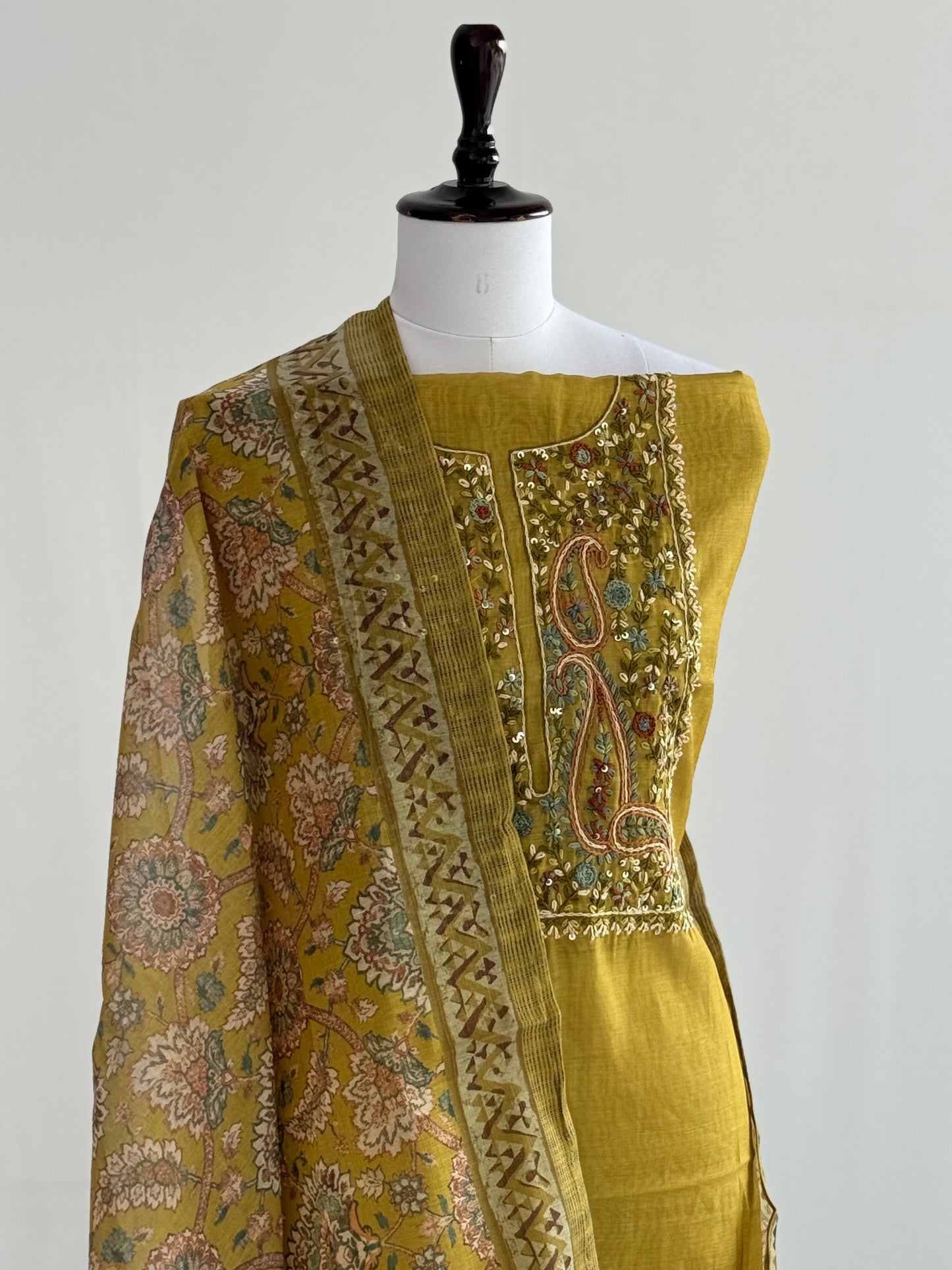 Hand-Embroidered Tissue Linen Suit