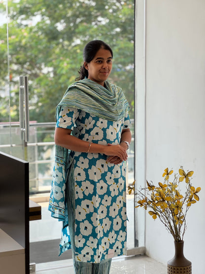 Sky Blue Cotton 3 Piece Set