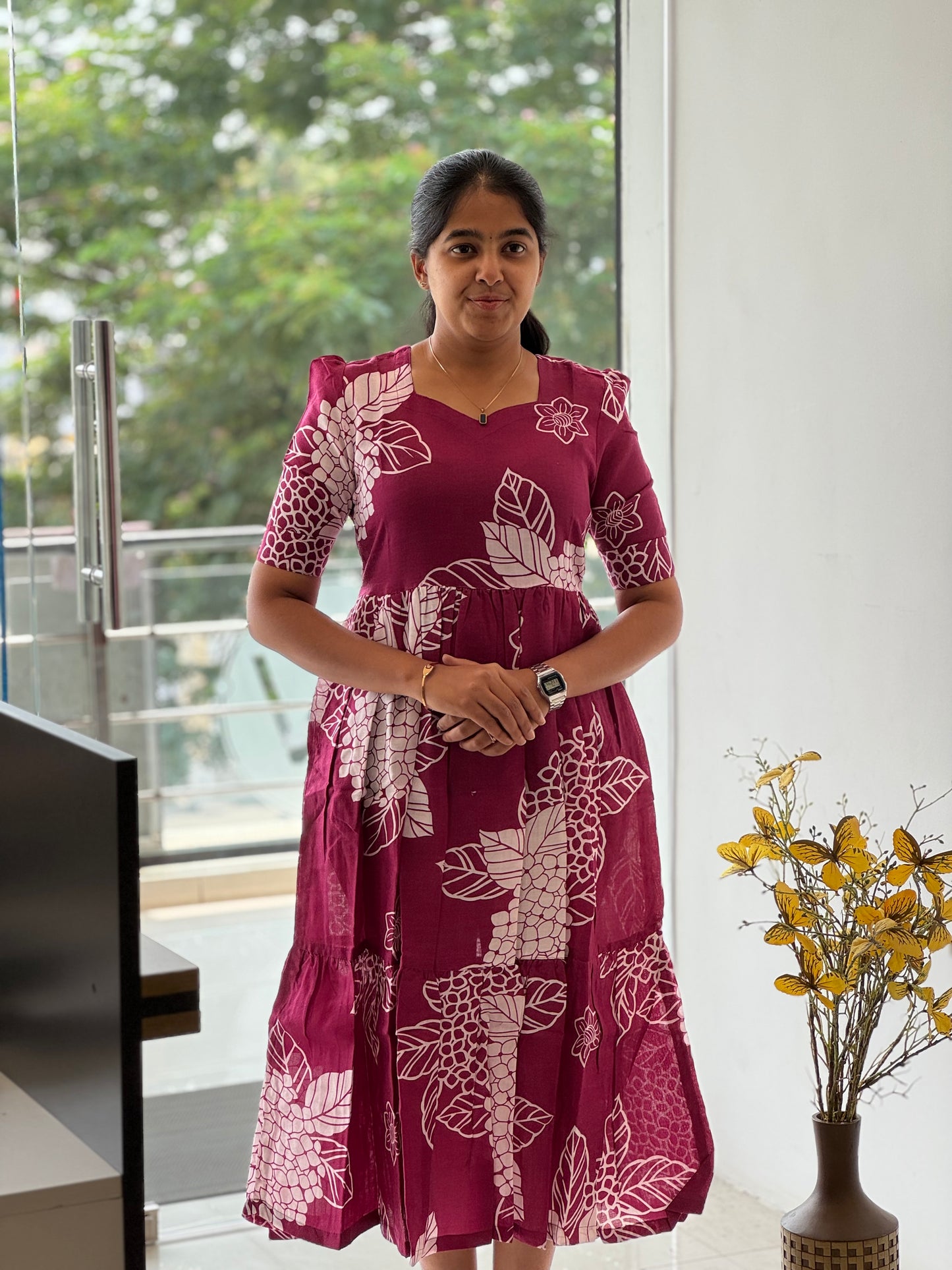 Floral Printed Two Tier Cotton Maxi