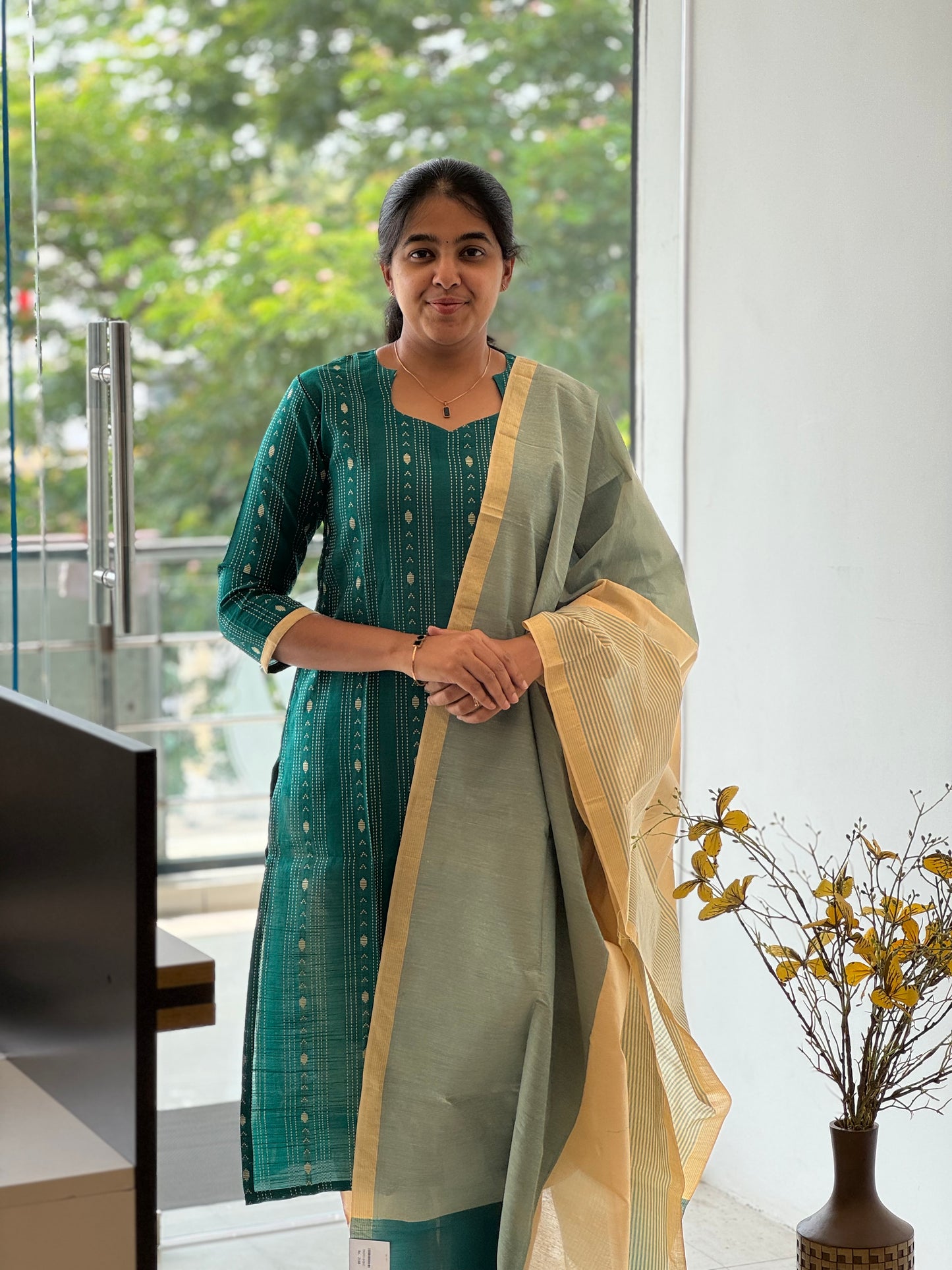Peacock Green Handloom Cotton 3 Piece Set