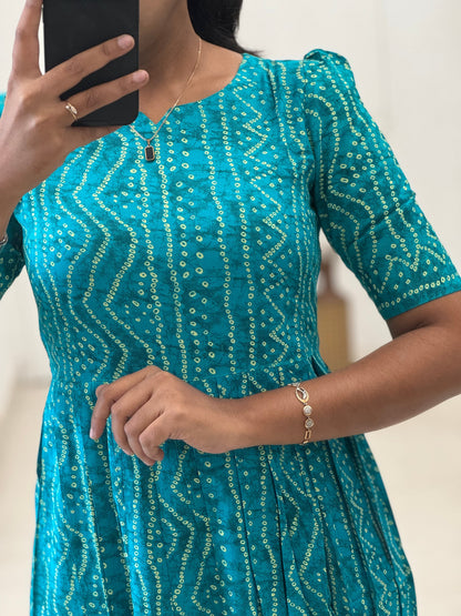 Bandhani Printed Rayon Umbrella Kurti