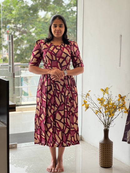 Abstract Printed Spun Rayon Maxi