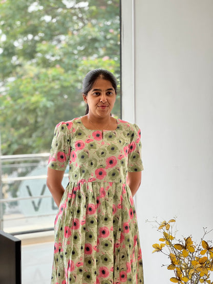 Dusty Olive Cotton Two-Tier Maxi