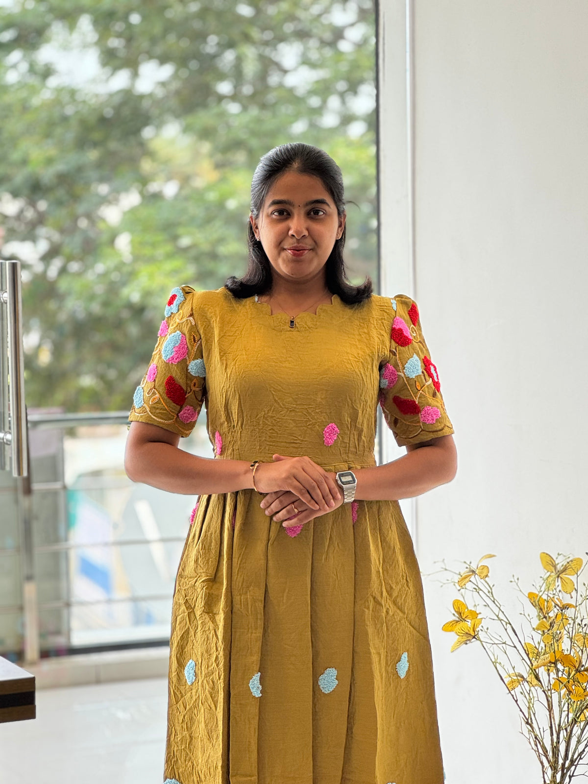 Embosed Embroidered Crush Cotton Maxi with Full Lining