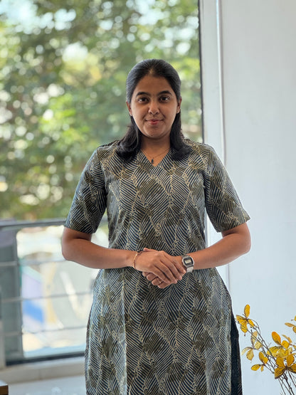 Dark Blue Handblock Cotton Kurti