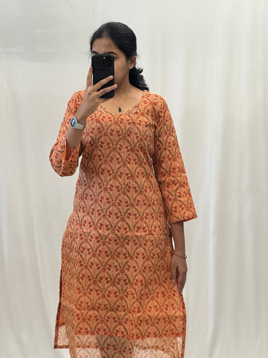 Printed Chanderi Cotton Straight Kurti