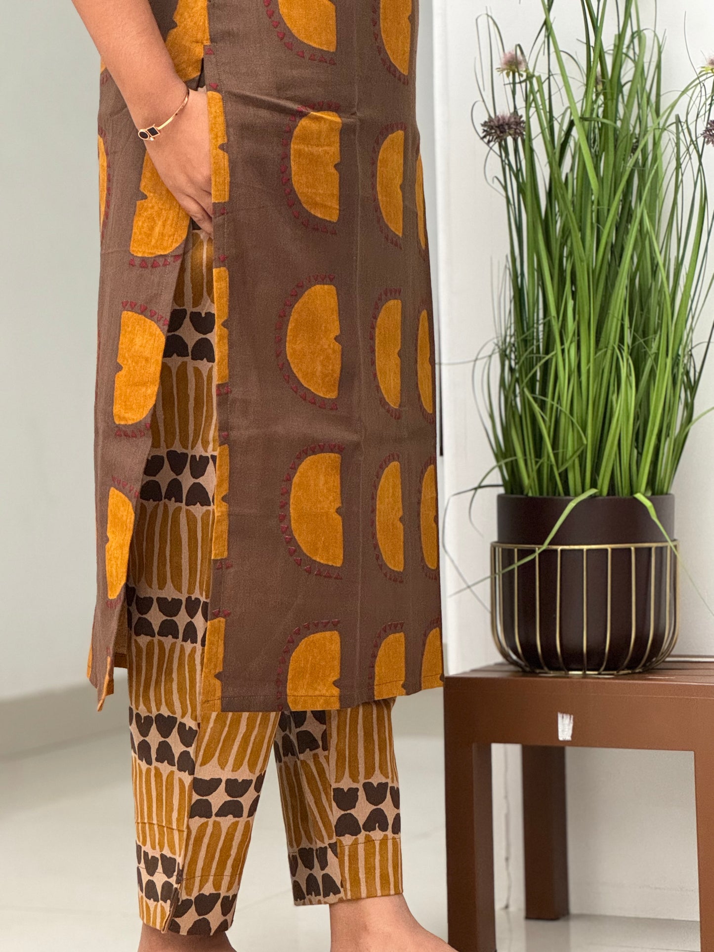 Brown & Yellow Cotton Co-Ord Set